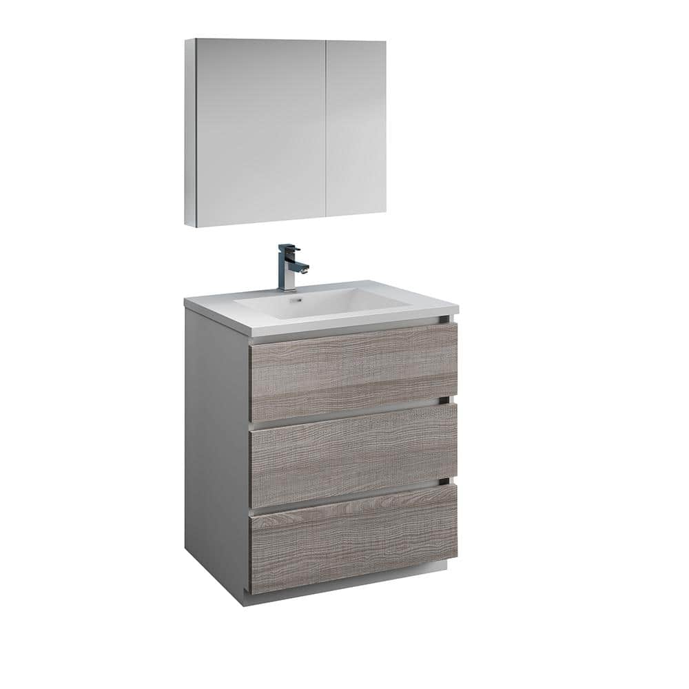 Fresca Lazzaro 30 in. Modern Bathroom Vanity in Glossy Ash Gray with ...