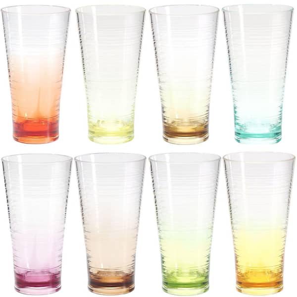 8-Piece 20 oz. Ombre Tumbler Set, Plastic Drinking Glasses, Assorted Colors, Shatterproof, BPA-Free, Dishwasher Safe