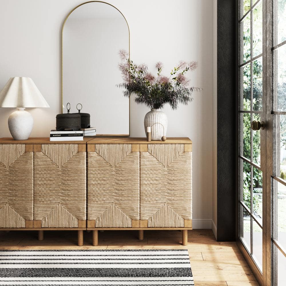 Beacon Light Brown Seagrass Console Table with Doors, Set of 2