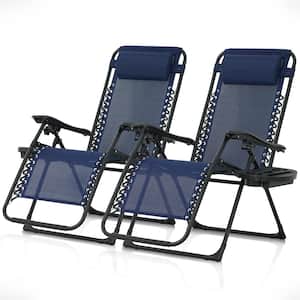 Folding Zero Gravity Chair, Anti-Gravity Chair with Cup Holder, Blue, Set of 2