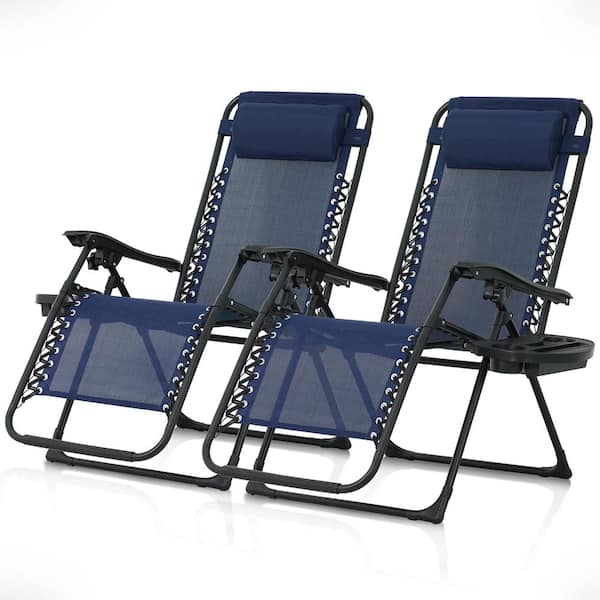 CAPHAUS Folding Zero Gravity Chair, Anti-Gravity Chair with Cup Holder, Blue, Set of 2