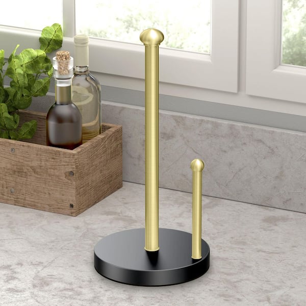 Matte Black/Brushed Brass Kitchen Paper Towel Stand