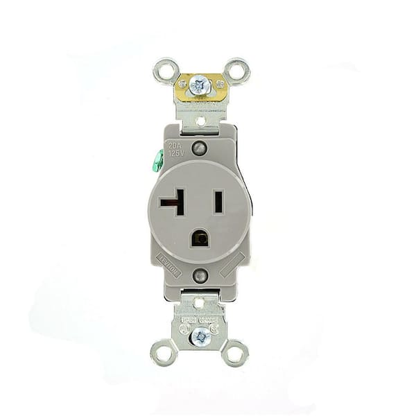 Leviton 20 Amp 125 V Industrial Grade Self Grounding Single Outlet/Receptacle, Gray (1-Pack) 05361-GY