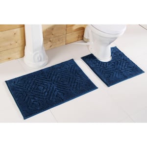Trier Collection 2-Piece New Blue 100% Cotton Diamond Pattern Bath Rug Set - 20 in. x 30 in. and 20 in. x 20 in.