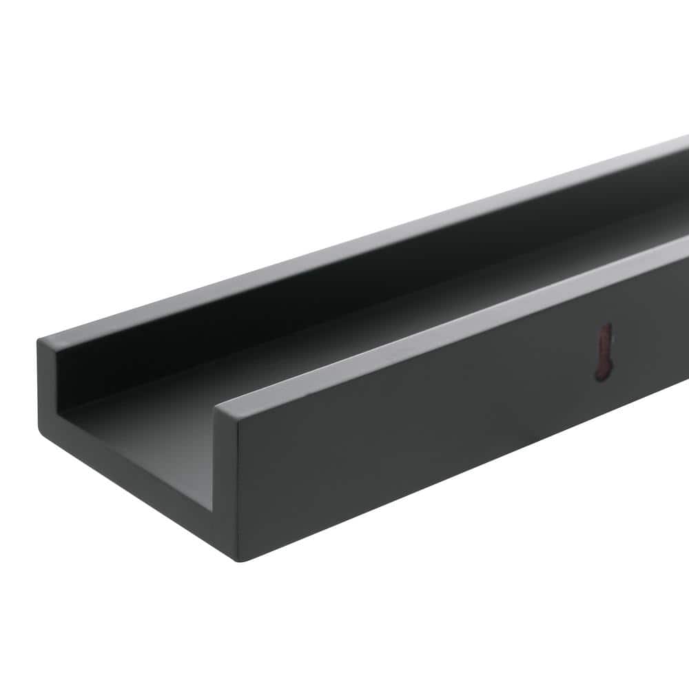 Black Engineered Wood Floating Wall Shelves Set of 2