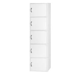 5-Shelf, 59 in. H White Wooden Bookcase with Doors