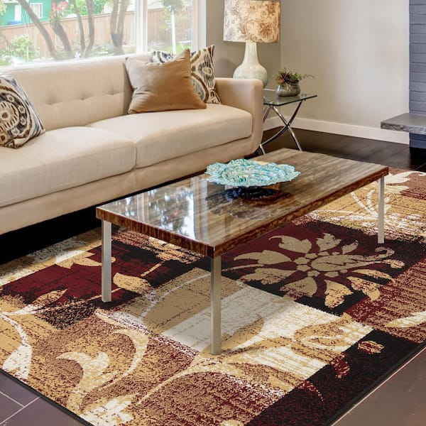 Pastiche Burgundy 5 ft. x 8 ft. Rectangle Floral Patchwork Geometric Polypropylene Area Rug