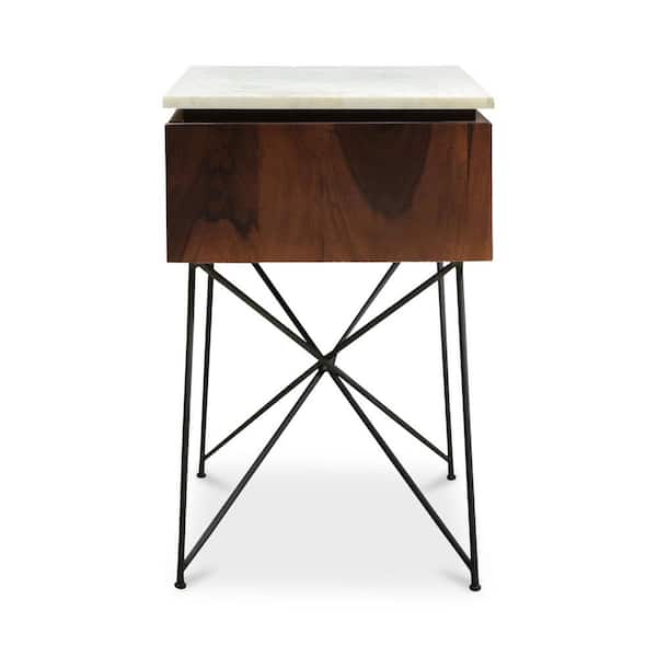 NADAAL STUDIOS Ember Multi-Colored 1-Drawer 14 in. W Sheesham Wood and Marble Nightstand