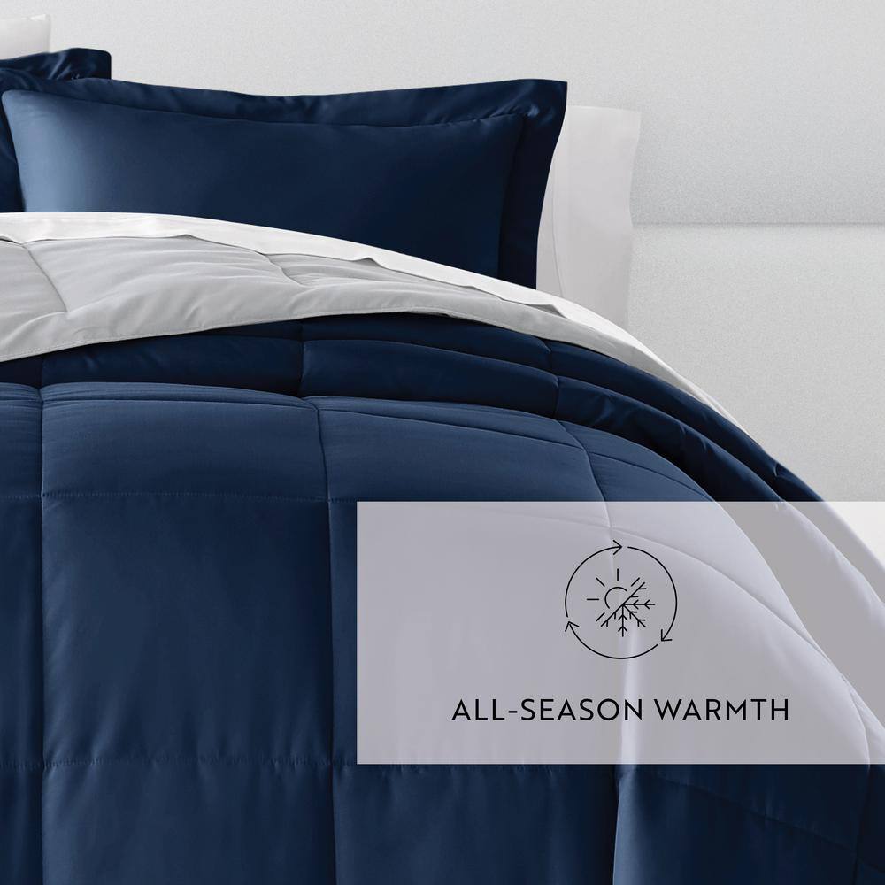 Navy Twin Reversible Down Alternative Microfiber Comforter Set