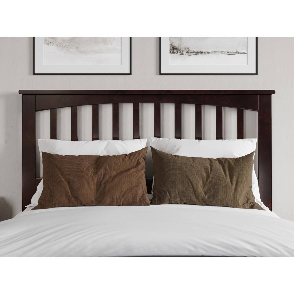 Espresso Full Wood Platform Bed with Slatted Headboard and Footboard