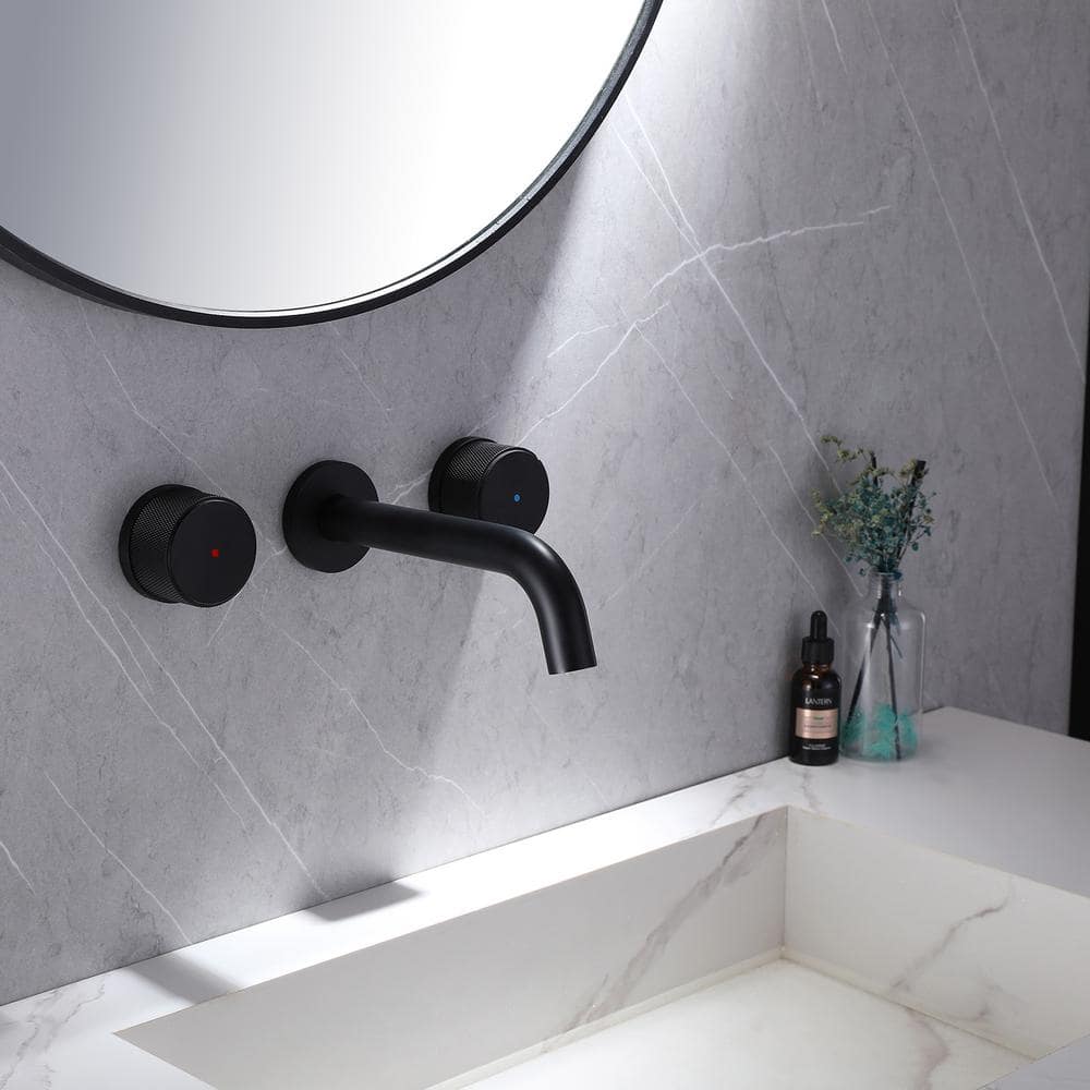 Matte Black Wall-Mount Two-Handle Bathroom Faucet