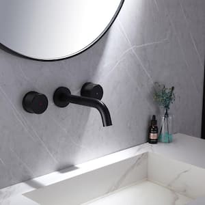 Two-Handle Wall Mounted Bathroom Faucet in Matte Black
