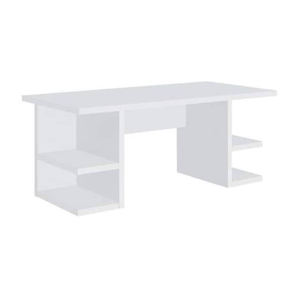 Benjara 70.75 in. Rectangular White Wood Top 0-Drawer Writing Desk with Wooden Frame