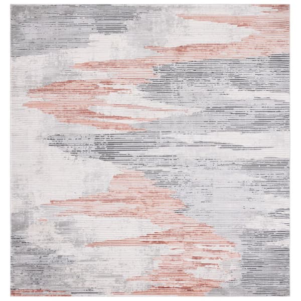 SAFAVIEH Invista 7 ft. x 7 ft. Light Gray/Rust Striped High-Low Square ...
