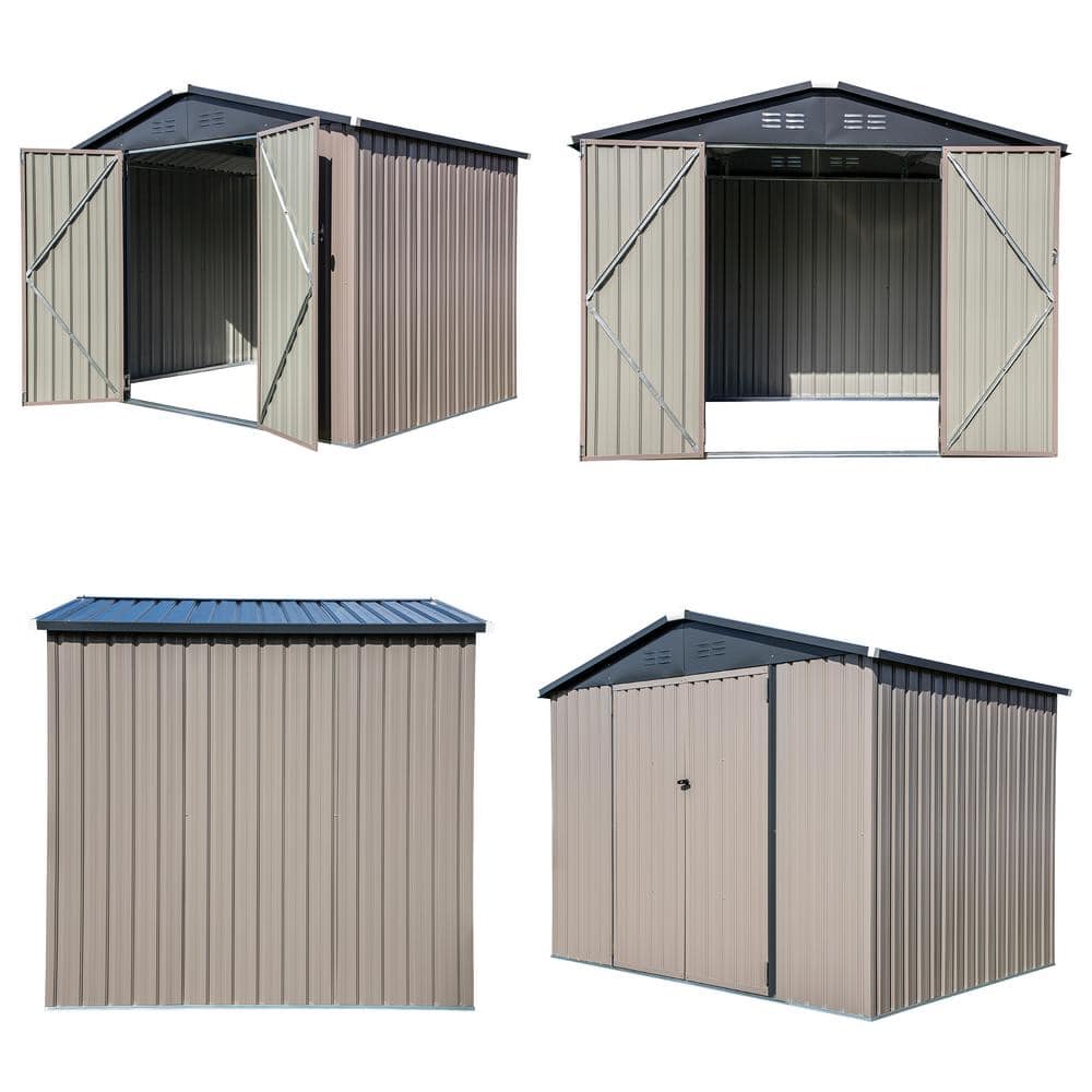 Beige and Tan 8 x 6 ft Galvanized Steel Storage Shed