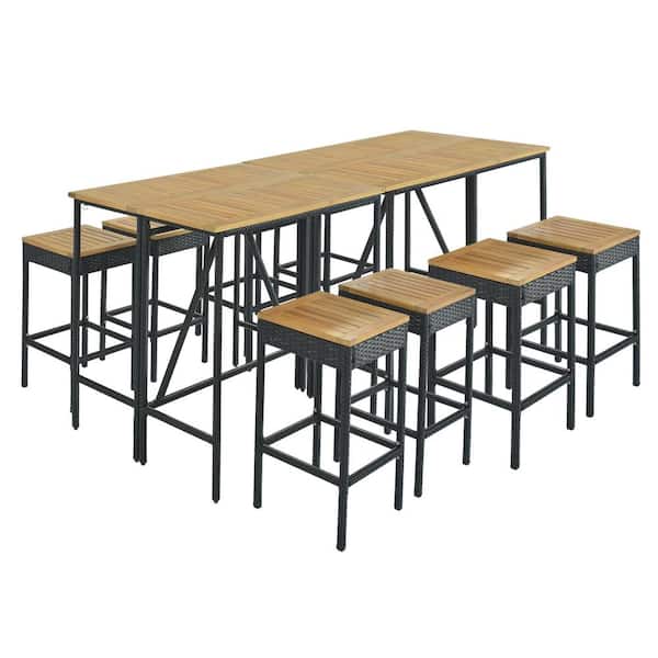 Utopia 4niture Jervie Brown 10-Piece Rattan Wicker Rectangle Counter Height Outdoor Dining Set