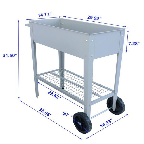 Unbranded - 33.66 in. x 17 in. x 31.5 in. Mobile Metal Raised Garden Bed Cart with Legs, Elevated Tall Planter Box with Wheels, Gray
