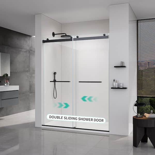 VANITYFUS 60 in. W x 76 in. H Double Sliding Frameless Shower Door