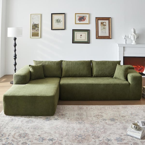 Allwex VIVI 104 in. Wide Arm 2-Piece Wool Fabric L-Shape Modular Sectional Sofa in Green with Left Chaise