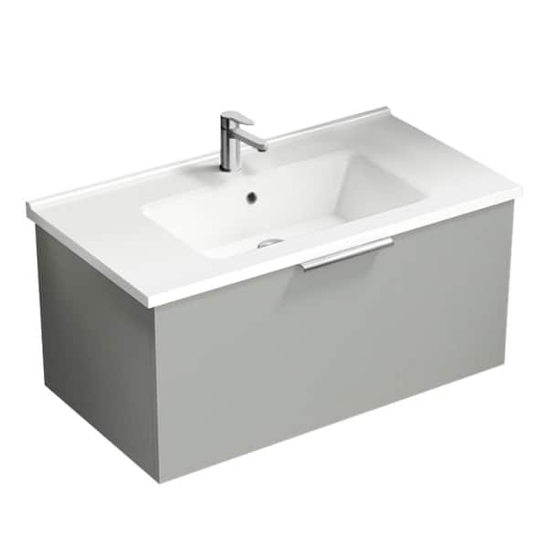 Bodrum 33.46 in. W x 17.72 in. D x 16.14 in. H Modern Bathroom Vanity in Grey Mist With White Ceramic Top