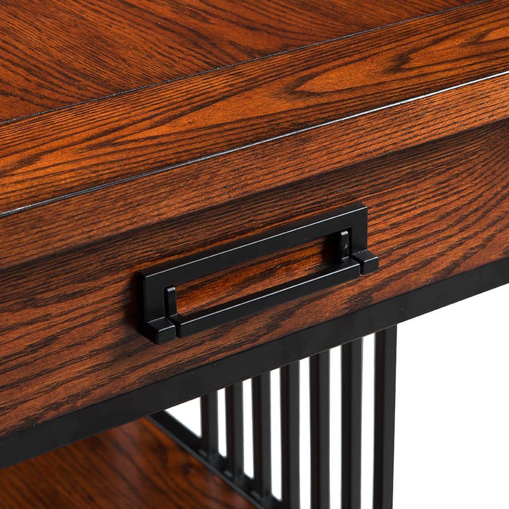 Ironcraft Mission Oak & Matte Black Wood End Table with Drawer