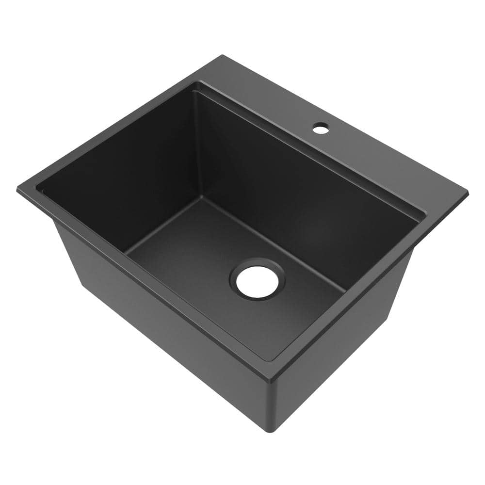 Ruvati epiRock 12 in. x 25 in. Drop in. Top Mount Laundry/Utility Sink in Charcoal Black