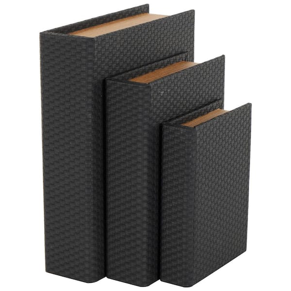 Litton Lane 3 in. x 9 in. Black Rectangle Faux Leather Book Shaped Box (Set of 3)