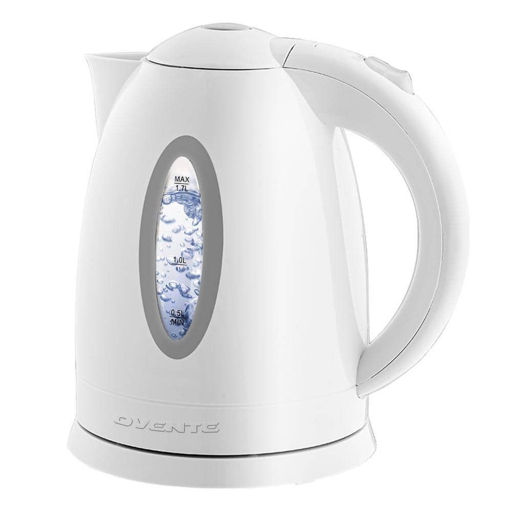 OVENTE 7.2-Cup White Stainless Steel Electric Kettle with Removable Filter,  Boil Dry Protection and Auto Shut Off Features KS777W - The Home Depot