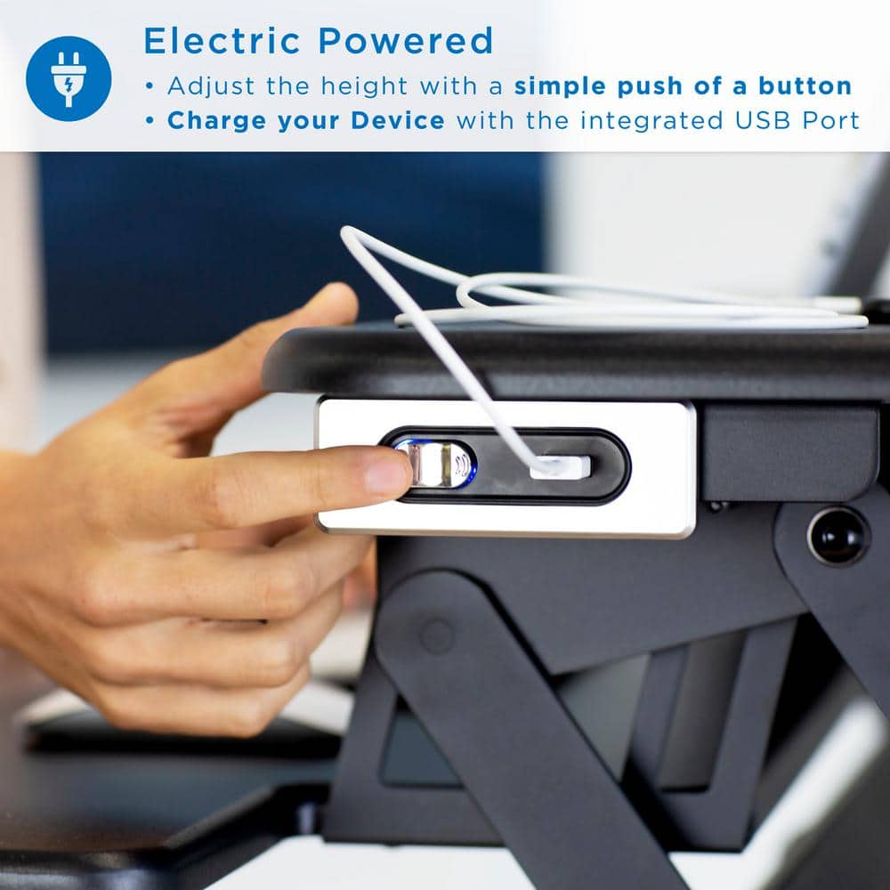 Black Electric Adjustable Standing Desk Converter with Wheels
