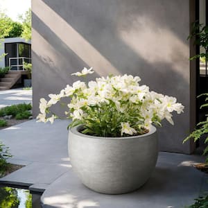 Lightweight 19 in. x 13 in. Light Gray Extra Large Tall Round Concrete Plant Pot / Planter for Indoor and Outdoor