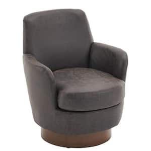 Luxurious PU Leather Swivel Barrel Chair with Walnut Stainless Steel Base - Brown
