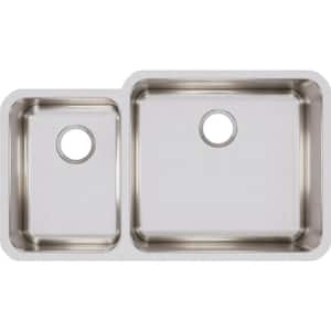 Lustertone Undermount Stainless Steel 35 in. 40/60 Double Bowl Kitchen Sink