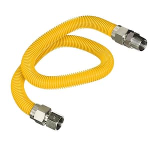 60 in. Flexible Gas Connector Yellow Coated Stainless Steel for Gas Range, Furnace, 1/2 in. Fittings