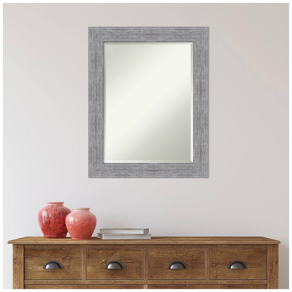 Gray Bark Rustic Rectangular Wall Mirror with Beveled Glass