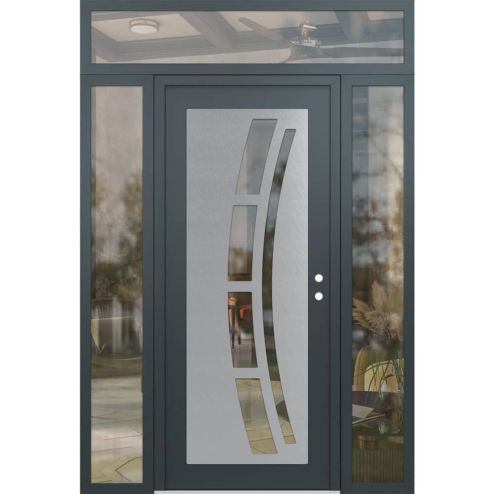C12 68 in. x 96 in. Silver P Left-Hand/Inswing Clear Glass Anth/Anth 2 Sidelite+Transom Steel Prehung Front Door price history on PriceWatchPro