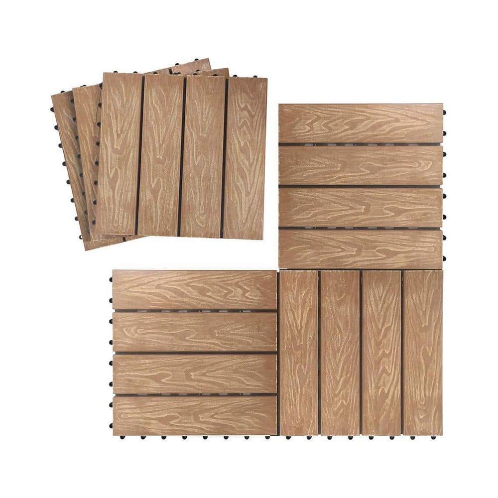 1 ft. x 1 ft. Quick Deck Outdoor Composite Deck Tile in Teak (6-Pack)