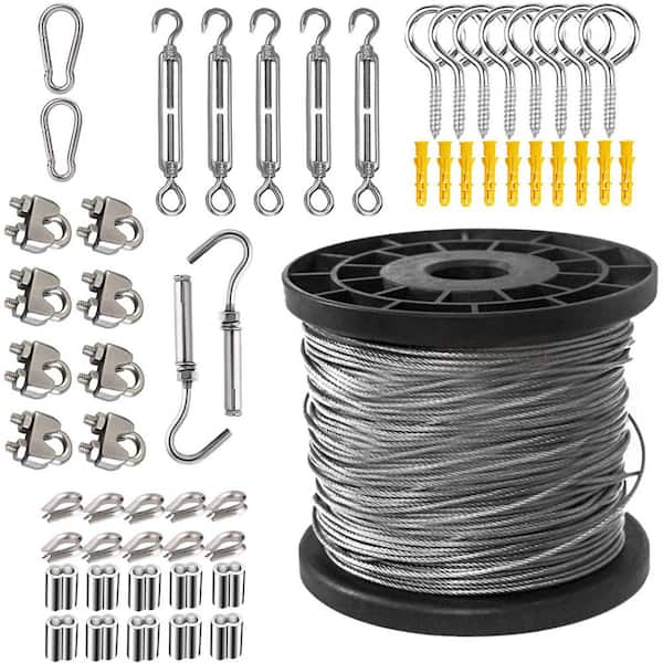 100 ft. 1/16 Stainless Steel Wire Rope Aircraft Cable Kit for String Light Hanging, Garden Wire Shade Sails Kit
