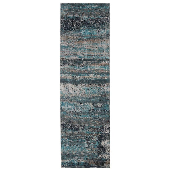 Jaipur Living Myriad Teal/Gray 2 ft.6 in. x 8 ft. Abstract Runner Rug