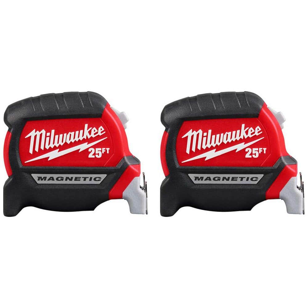 Milwaukee 25 ft. Electrician's Compact Wide Blade Magnetic Tape Measure (2-Piece)