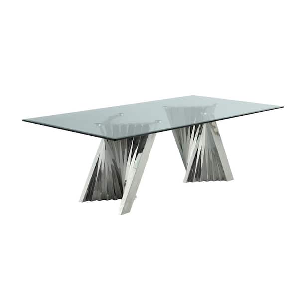 Best Quality Furniture Becky 94 in. Stainless Steel Base Rectangular Glass Top