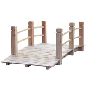 5 ft. Wooden Garden Bridge Arc Stained Finish Footbridge with Railings for Your Backyard, Natural Wood