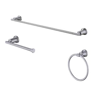 Oswell 3-Piece Bath Hardware Set with Toilet Paper Holder, Hand Towel Holder, 24 in. Towel Bar in Brushed Nickel