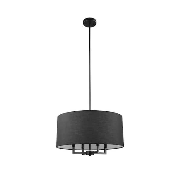 Globe Electric 4-Light Matte Black Chandelier Ceiling Light with Black Fabric Shade