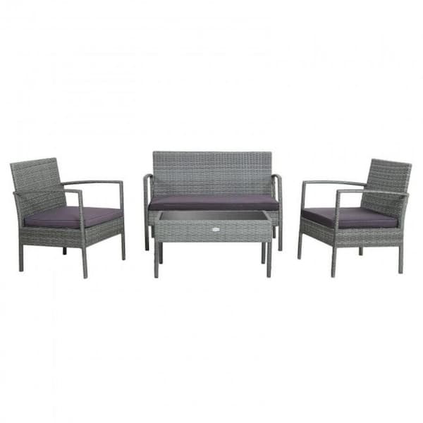 Alpulon 4-Pieces Rattan Outdoor Conversation Set with Purple Cushion