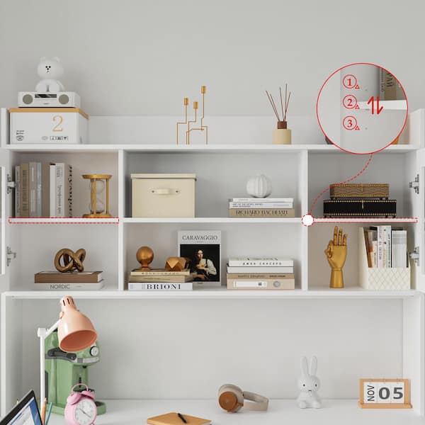 FUFU&GAGA 68.5 in. W L-Shaped White Wood 3-Drawer Electric