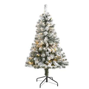 4 ft. Pre-Lit Flocked West Virginia Fir Artificial Christmas Tree with 100 Clear LED Lights
