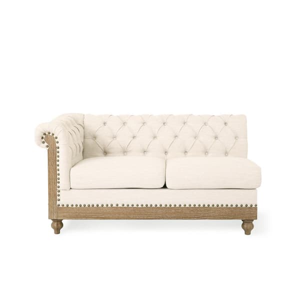 Noble House Petes 54.75 in Flared Arm Fabric Left Arm Sectional Sofa Bench Only in. Beige and Dark Brown