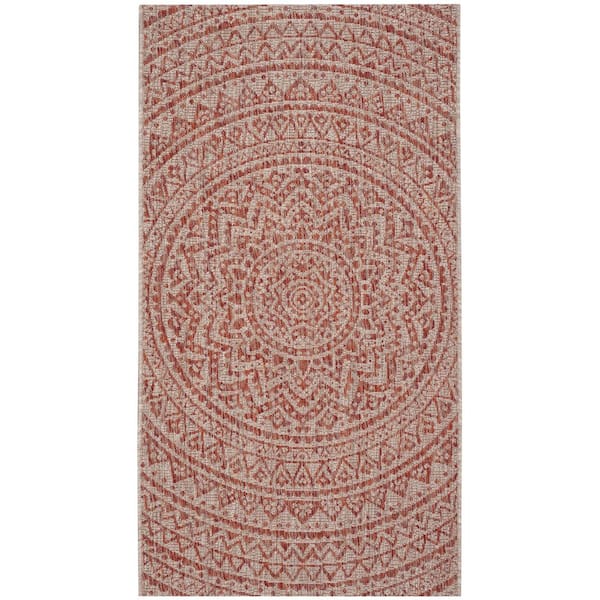 Courtyard Light Beige/Terracotta Doormat 2 ft. x 4 ft. Geometric Indoor/Outdoor Patio Area Rug