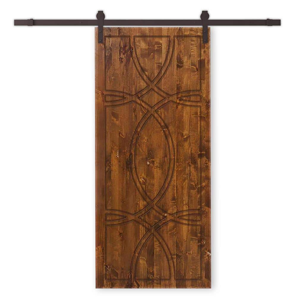 36 in. x 96 in. Walnut Stained Pine Wood Modern Interior Sliding Barn Door with Hardware Kit price history on PriceWatchPro