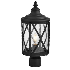 Walcott Manor 1-Light Black Outdoor Transitional Post Light with Clear Seeded Glass